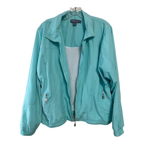 Koret Women’s L Aqua Blue Zip Front Lightweight Jacket Polyester Cotton Lined Vt - Picture 3 of 6